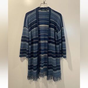 Ralph‎ Lauren Striped Fringe Cotton Cardigan Sweater Womens Size Medium (I)